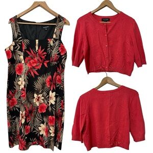 Vintage Perceptions  Dress Women's Sz 14 Sleeveless Black Tropical Print Sheath